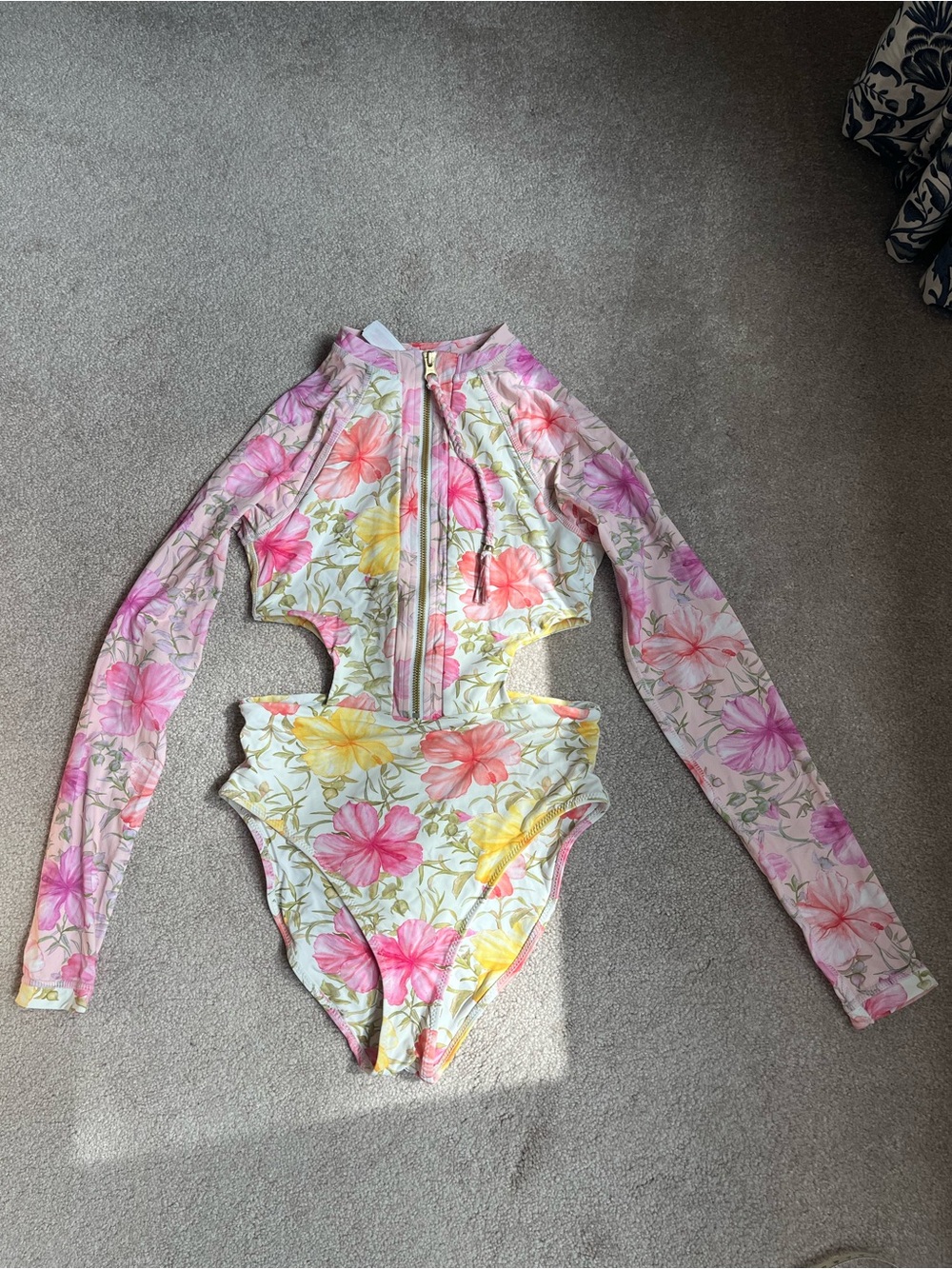 LoveShackFancy x Hurley Hibiscus Long Sleeve Surf Swimsuit Sz S Rash Guard SPF - Picture 7 of 11